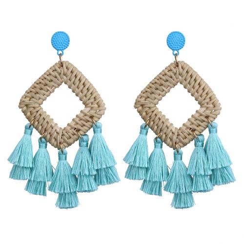 Bohemian Rattan Tassel Earrings for Women Lightweight Boho Jewelry Handmade Weaving Geometric Long Drop Statement Earrings