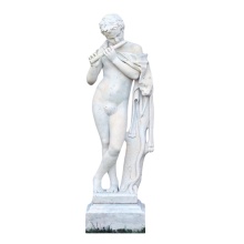 Italian Marble Faun Sculpture Flute and Lion Pelt