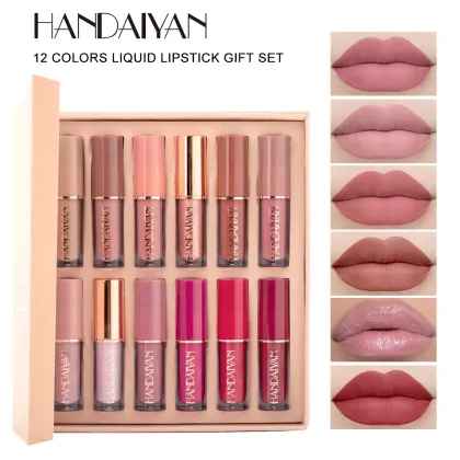 Handaiyan Cosmetics 12-Color Waterproof Liquid Matte Lipstick and Glossy Lip Gloss Set