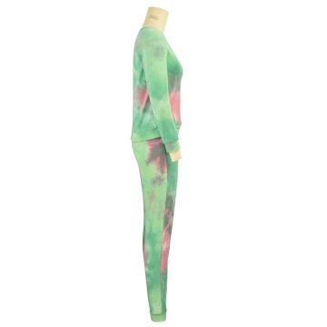 2020 nouvelle mode anti-rides o-cou deux pièces ensemble tenues tie dye femmes long chemisier pantalon vêtements