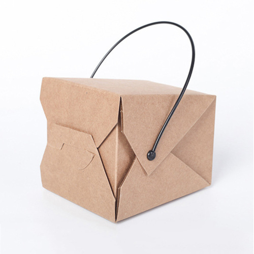 Kraft paper portable lunch box with handle