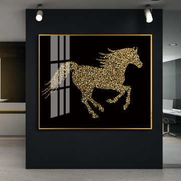 Arte murale di vetro moderna stampato UV personalizzato: design astratto in porcellana in cristallo a cavallo dorato