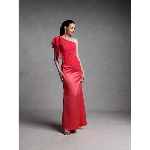 Bridesmaid Satin over Chiffon Dresses one shoulder A-line Floor-length wedding party dress