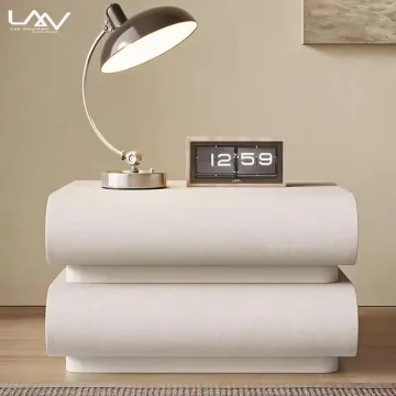 Beige Wooden Nightstand with Drawer for Modern Simple Style Bedroom