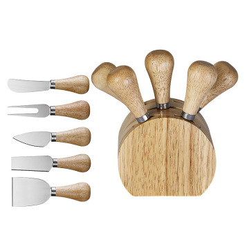 Stainless Steel Cheese Knives with Oak Wood Holder Set for Charcuterie Board