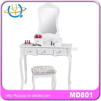 Modern dressing table with mirrors and stool