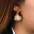 Mode Nouveau Géométrique Simple Tempérament En Métal Plis Shell Perle Boucles D&#39;oreilles Gélule Dangler Beaux Bijoux Cadeau Pour Les Femmes