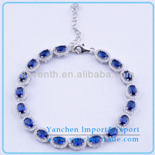 Fashion 925 Sterling Silver Tennis Bracelet with Rhodium Plated Blue Sapphire CZ Diamond