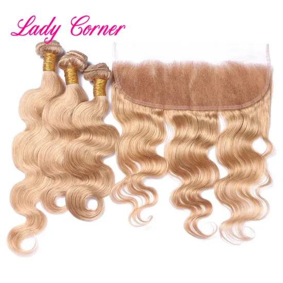 Honey blonde 27# Indian human hair lace frontal with hair bundles