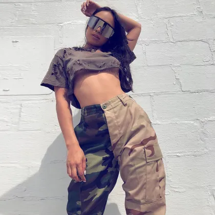 High quality Street Wear Camouflage Cargo Pants Women