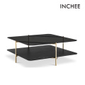 Durable Black Tempered Glass Coffee Tables Good Transmittance Square Shape Coffee Tables Manufactory