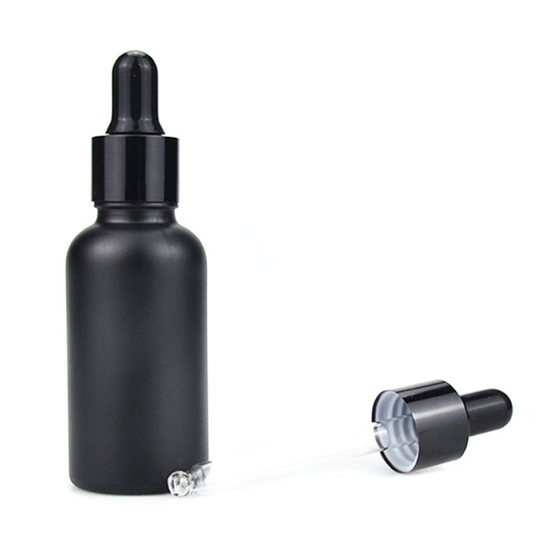 Factory Groothandel Essentiële olie 1oz 2oz Lege Mat Black Cosmetic Glass Bottle ABD DRUKPER