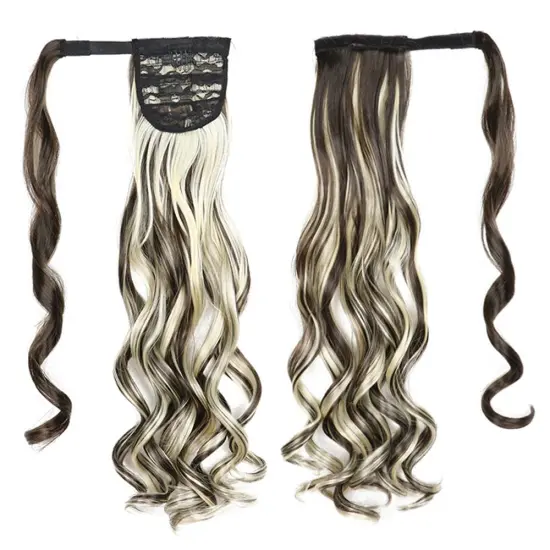 Wholesale Natural Color 20 Inch Chorliss Messy Curly Wrap Around Blonde Ponytails Afro Kinky Synthetic Ponytail Hair Extensions