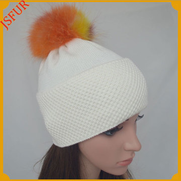 Jsfur Wholesale Hat With Fur Ball Made of 100% Cotton Knitting Hat