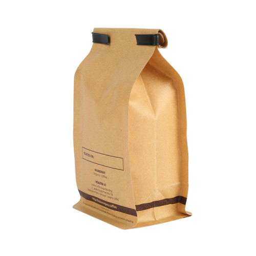 Lukkbar Ziplock kraftpapir flat kaffepose med ventil og tinnbånd