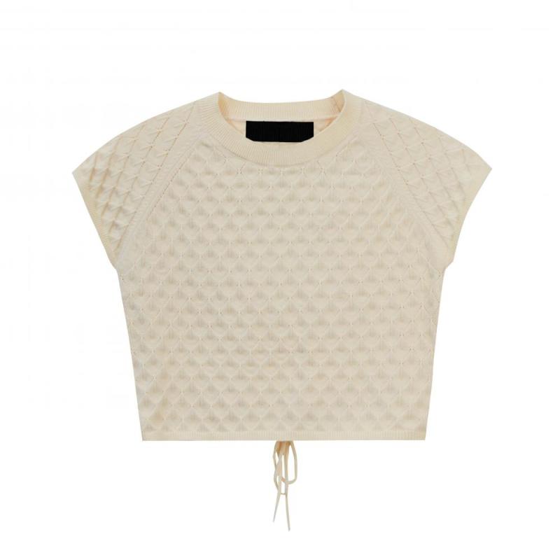 Crew-neck wollen blouse met korte mouwen