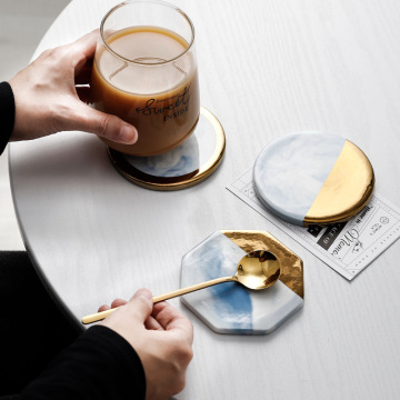 Marble Grain Golden Creative Electroplating Ceramic Coasters with Cork Back: Enhance Your Table Setting with Stylish and Functional Home Decor