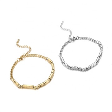 Iywu Aceon Stainless Steel DIY Shinny Round Bead Bracelet with Hidden Morse Code Message