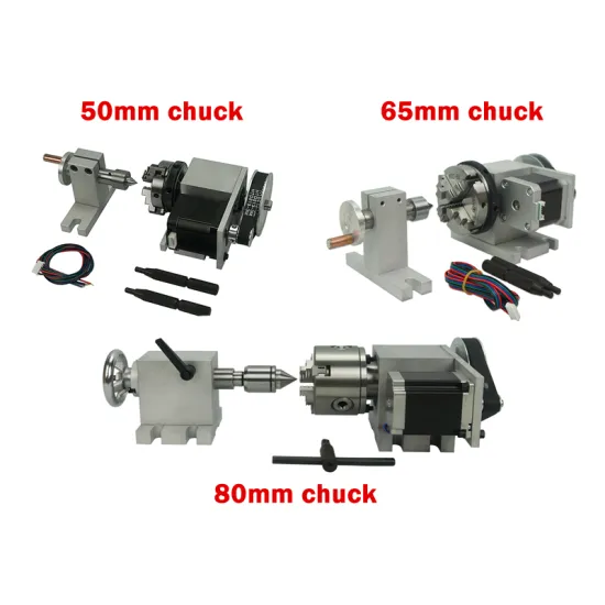 Rotary Axis 4th axis 4 Jaw Chuck 50mm 65mm 80mm And Tailstock with 42 /57stepper motor for CNC Router 3040 6040 8060