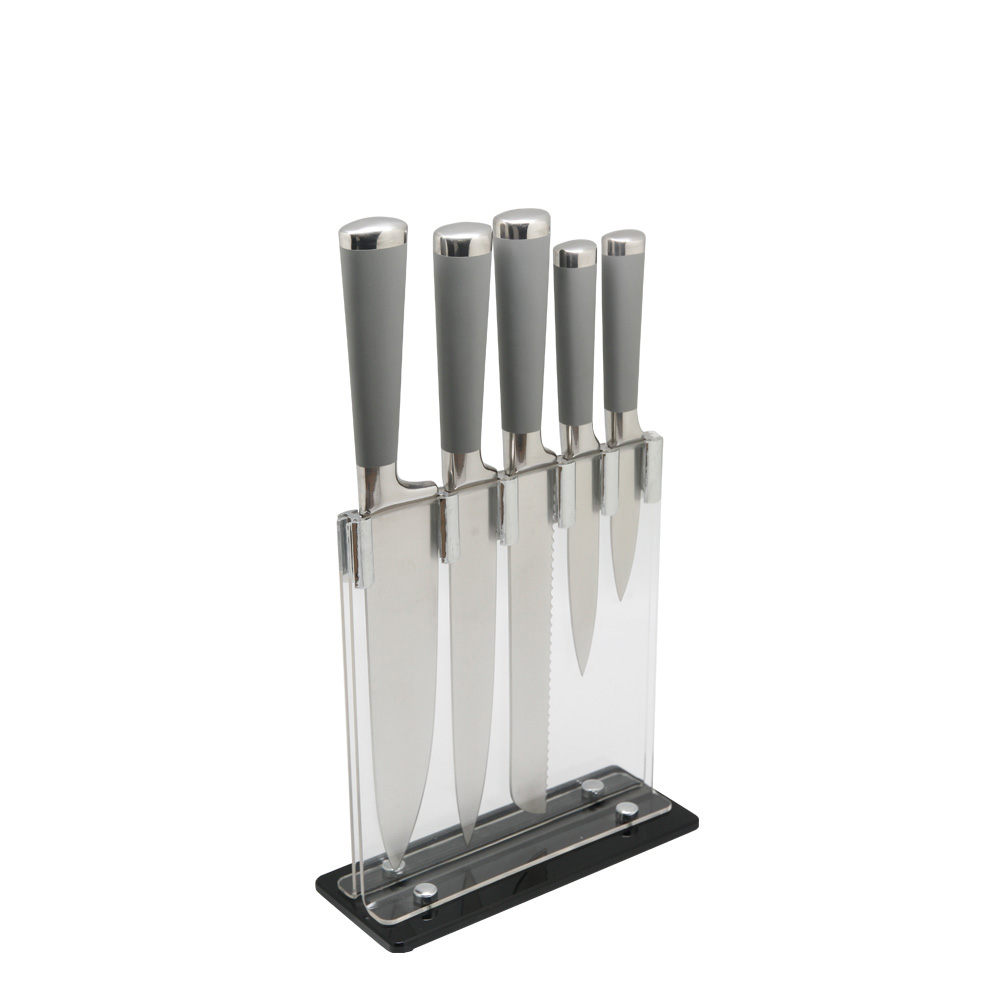 Couteau de cuisine en acier inoxydable avec support en acrylique