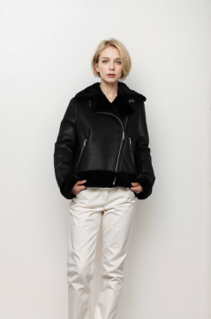New women's fashionable PU bonded fake fur jacket