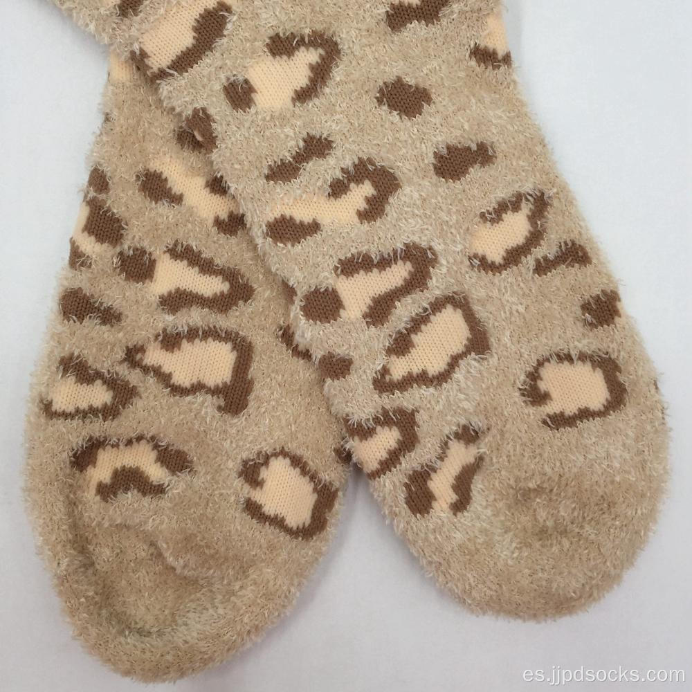 Hilo de plumas leopardo calcetines acogedores