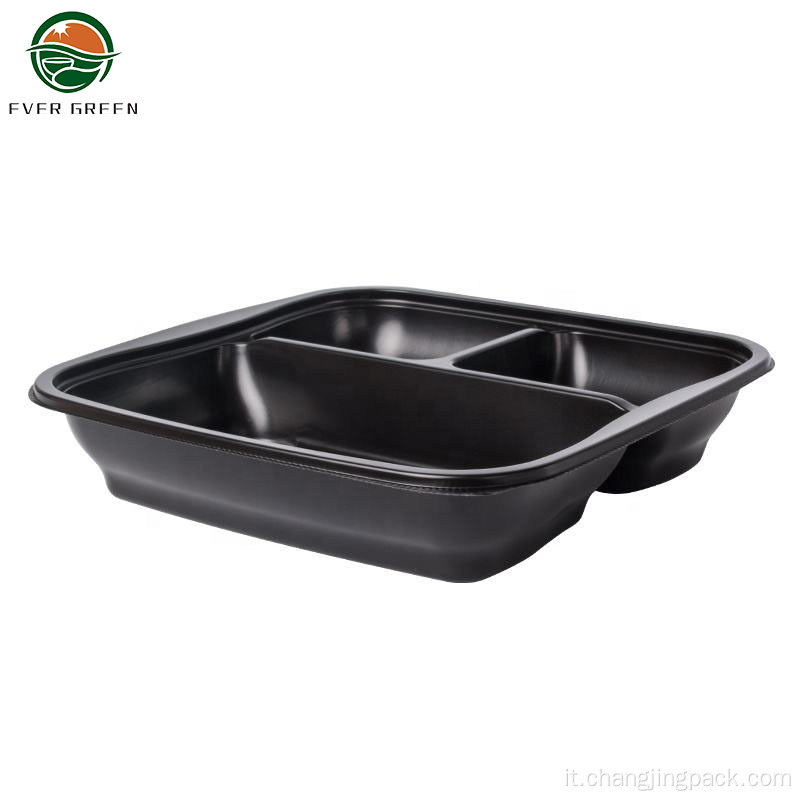 Takeaway di grado alimentare usa e getta Black 3 Compartments Bowls