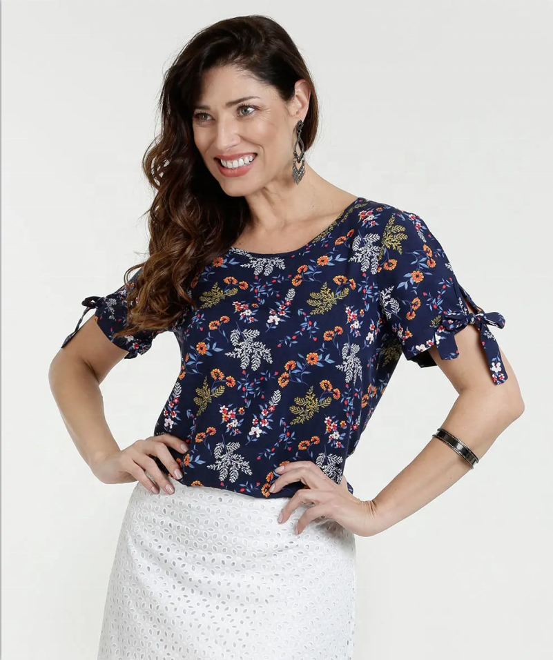 FloralsTop Blusa estampada de manga corta con cuello en O de verano