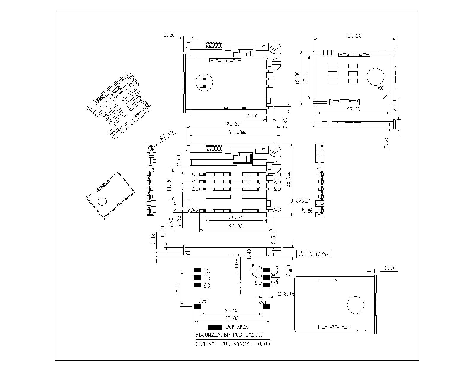 ATK-SIM-8-B-300-A-033 SIM CARD 8PIN H3.0mm Push with Card Tray connector