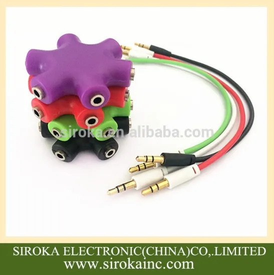 Customized colors 3.5mm 1 Male to 2 3 4 5 Female earphone jack adapter for iPhone Samsung series cellphone