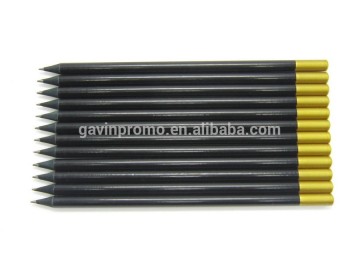 7" black wooden pencil in golden color dipped head with logo printing