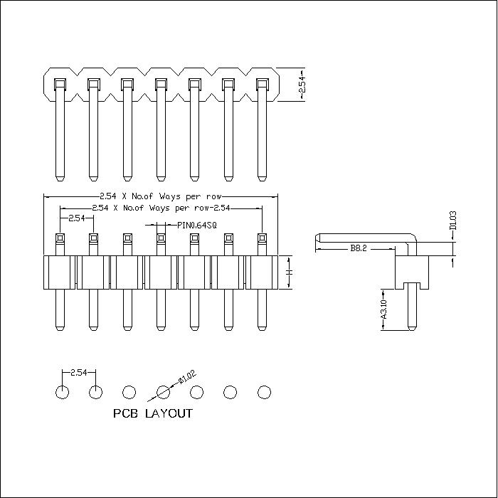 PHER01-XXS-B 2.54mm Pin Header Single Row Angle Type Reverse shape