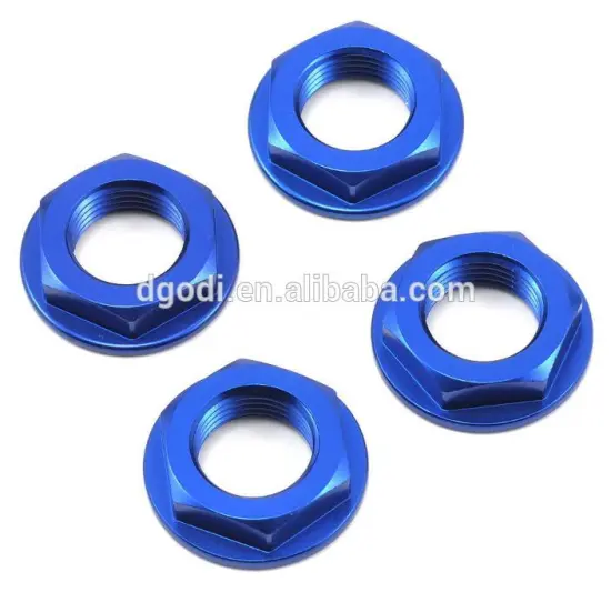Hgh quality cnc aluminum blue/black 17mm Fine Thread Flanged Wheel Nuts