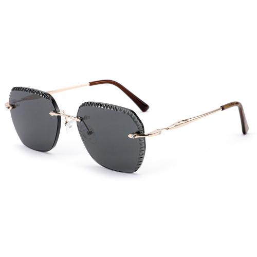 Rimless Diamond Cut Square Metal UV400 Sunglasses ME2062