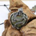 Unaktie Heart Antique Silver Dragon Gemstone Pendant (32x42mm) Necklace 45cm Black Cord