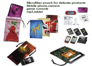 Customized Printing Microfiber Mobile Phone Pouch With Single Pull Rope / Double Pull Rope