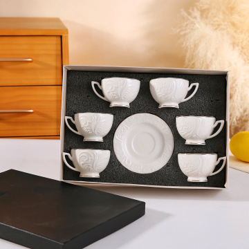Customized Gold Rim White Porcelain Tea Cup Set for Wedding Gifts