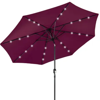 10 Feet Solar LED 360 Degree Aluminum Polyester Cantilever Offset Patio Umbrella