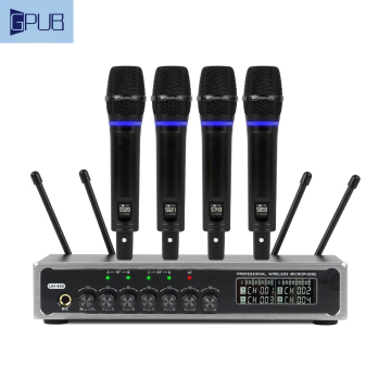 GPUB UHF Wireless Microphone System - One Transmitter for Four Mics, Ideal for TV, KTV, Phone, and Computer
