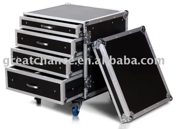 12U RACK WITH 4 DRAWERS; 1X4U, 2X3U, AND 1X2U HIGH WITH CASTER BOARD