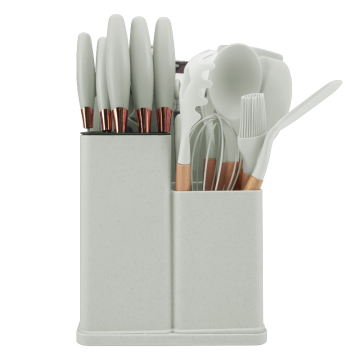 19-Piece BPA-Free Silicone Kitchen Utensil Set with Wooden Handles