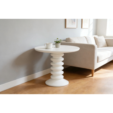 E2 MDF com mesa de centro redonda branca fosca