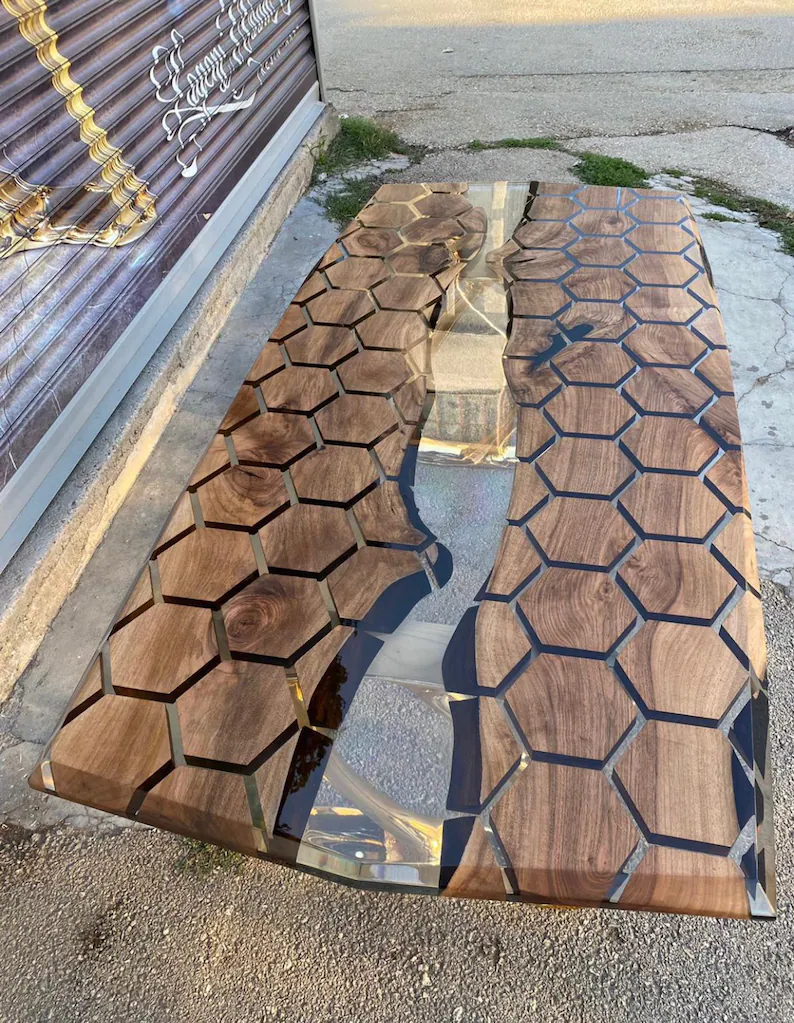 Free Logo Home Furniture Direct Solid Walnut Wood Cafe Coffee Kitchen Restaurant Epoxy Resin Slab River Dining Table