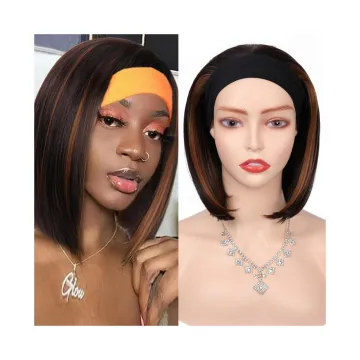 Headband Machine made wigs vendor natural hair wigs With Scarf Straight Short hair cheap Bob synthetic hair wig for black women