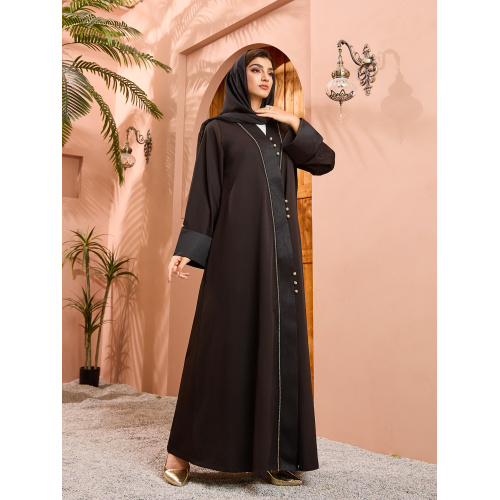 Abaya مدرن مشکی باز با تزئینات نقره ای