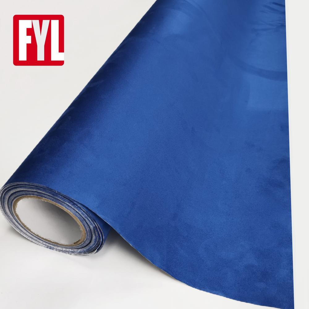 Blue suede fabric film for automobile interior packaging