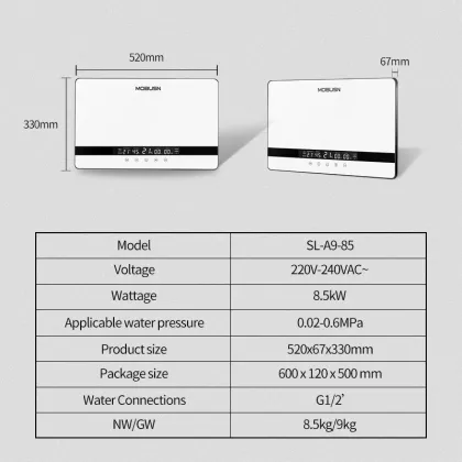 White and Black Wall-Mounted Water Heater with Big Display for Constant Temperature Hot Water
