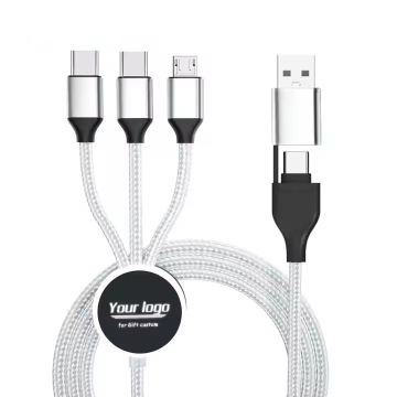 2025 OEM Glow Multi Phone Charger - Fast Charging Nylon USB PD 3 5-in-1 LED Light-up Logo Cable for Promotional Gifts