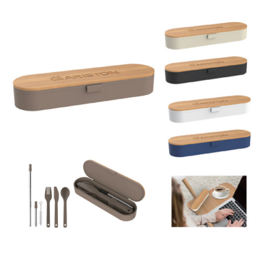 2023 Bamboo Travel Cutlery Set with Stainless Steel Straw and Brush