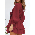 Womens Knot Front V Neck Ruffles Dress